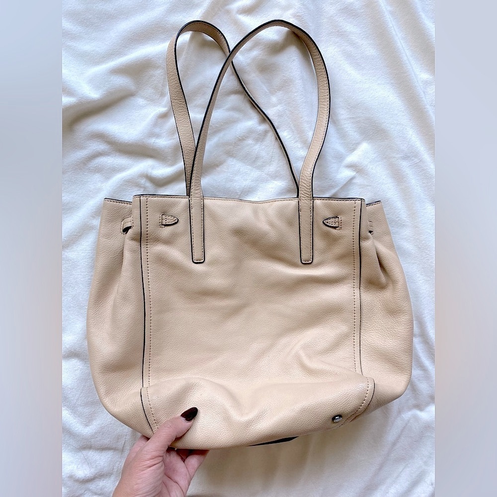 Calvin Klein Pebbled Genuine Leather Shoulder Tote Bag – Beige - Picture 7 of 16